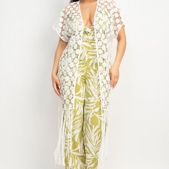‎Crocheted open-front fringe white kimono - Picture 5 of 5